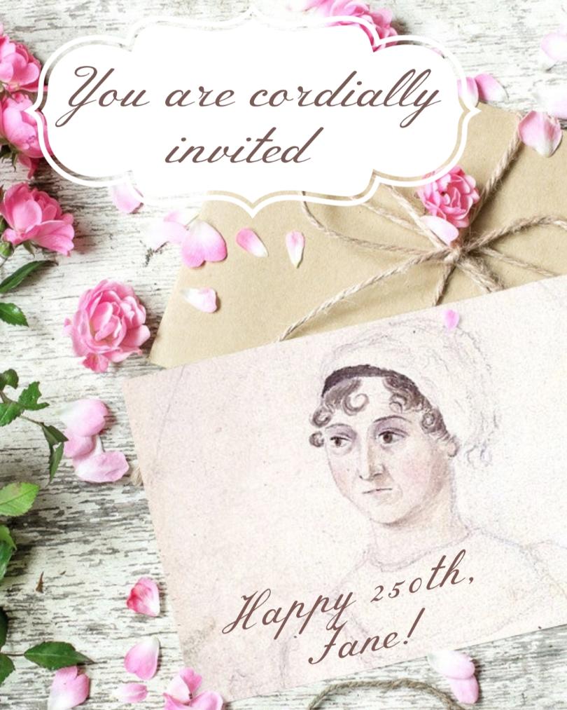 Flowers and picture of Jane Austen birthday card